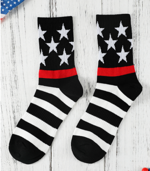 Black Striped and Star Pattern Soft Tube Socks