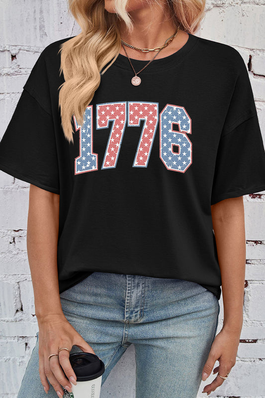 Patriotic Cotton Graphic Tee Oversized 1776 USA Top