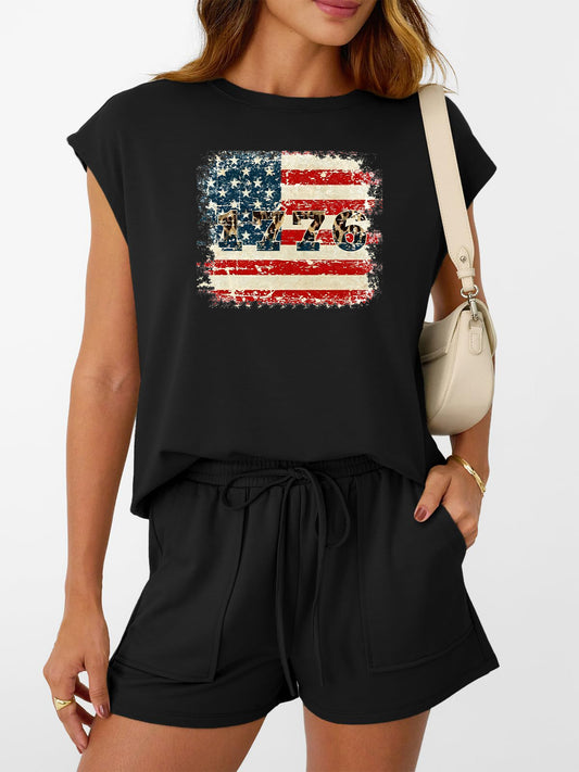USA Flag 1776 Graphic Two Piece Lounge Set