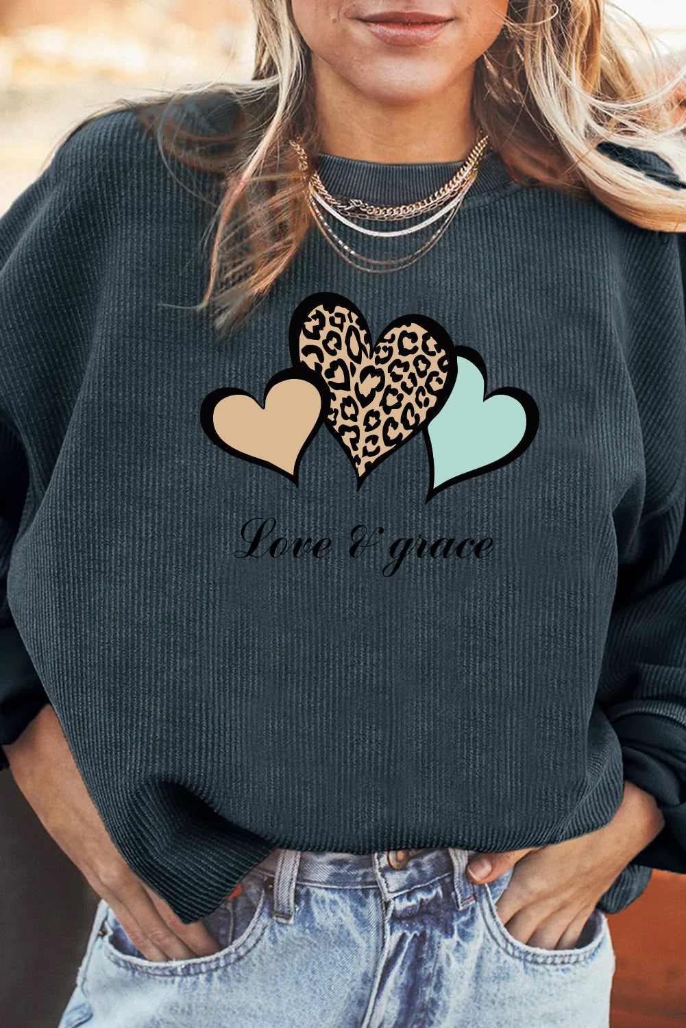 Valentine's Day Colorful Leopard Heart Pink Oversized Sweatshirt