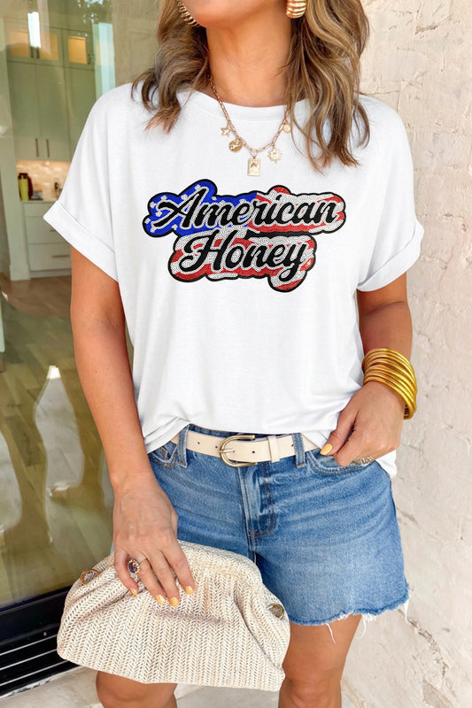 American Honey Patriotic Graphic T Shirt Women