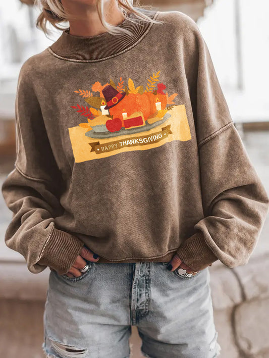 Happy Thanksgiving Turkey Dinner Graphic Sweatshirt