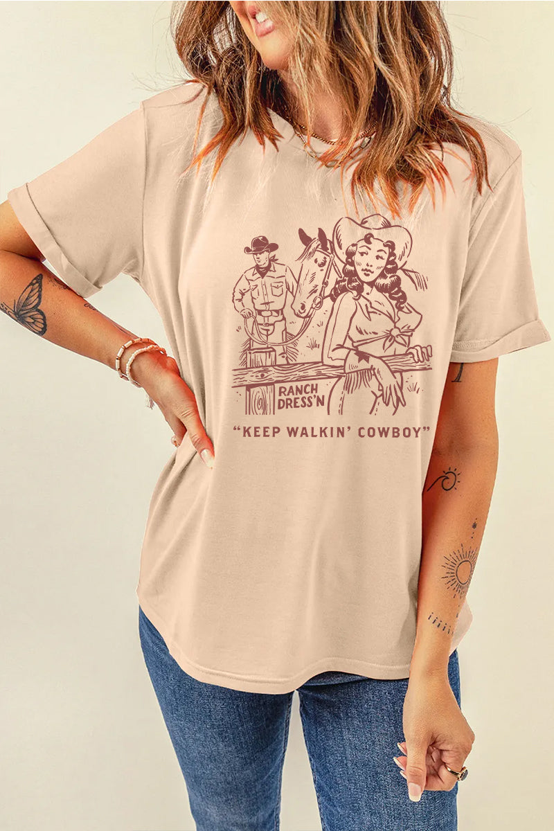 Vintage Western Cowboy Couple Graphic Tee Retro Cowgirl Top