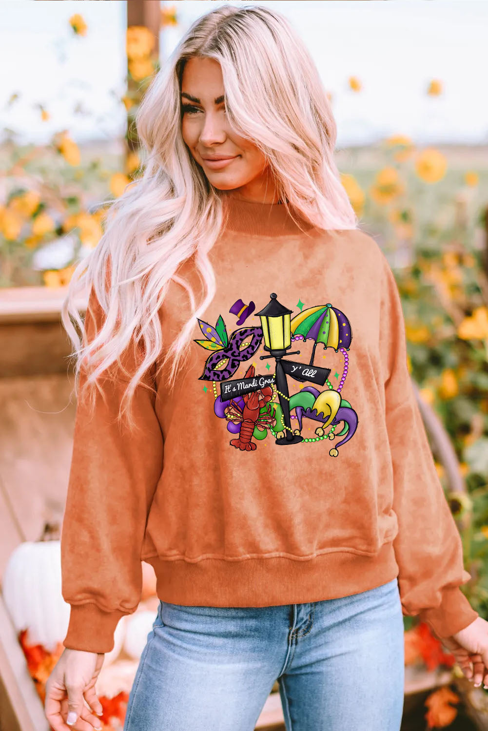 Mardi Gras Mask Street Graphic Cozy Sweatshirt