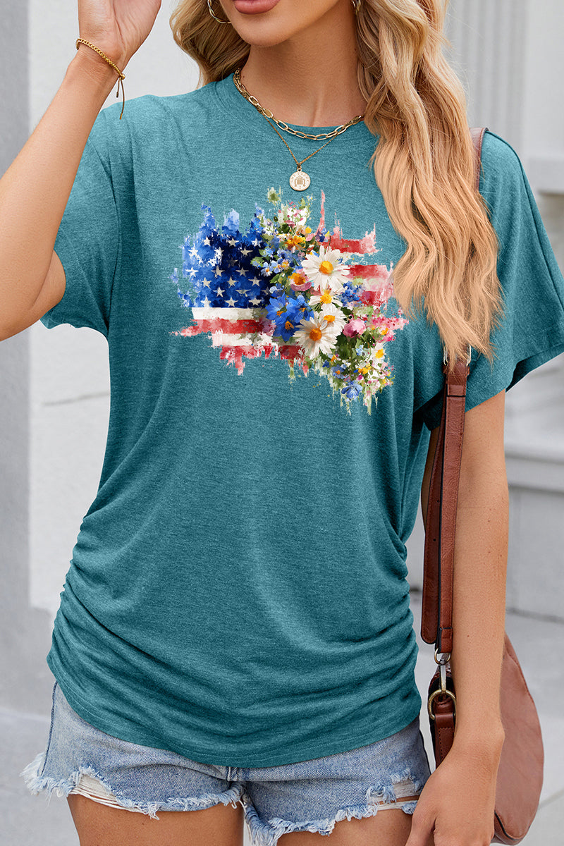 American Flag Floral Graphic Independence Day T Shirt