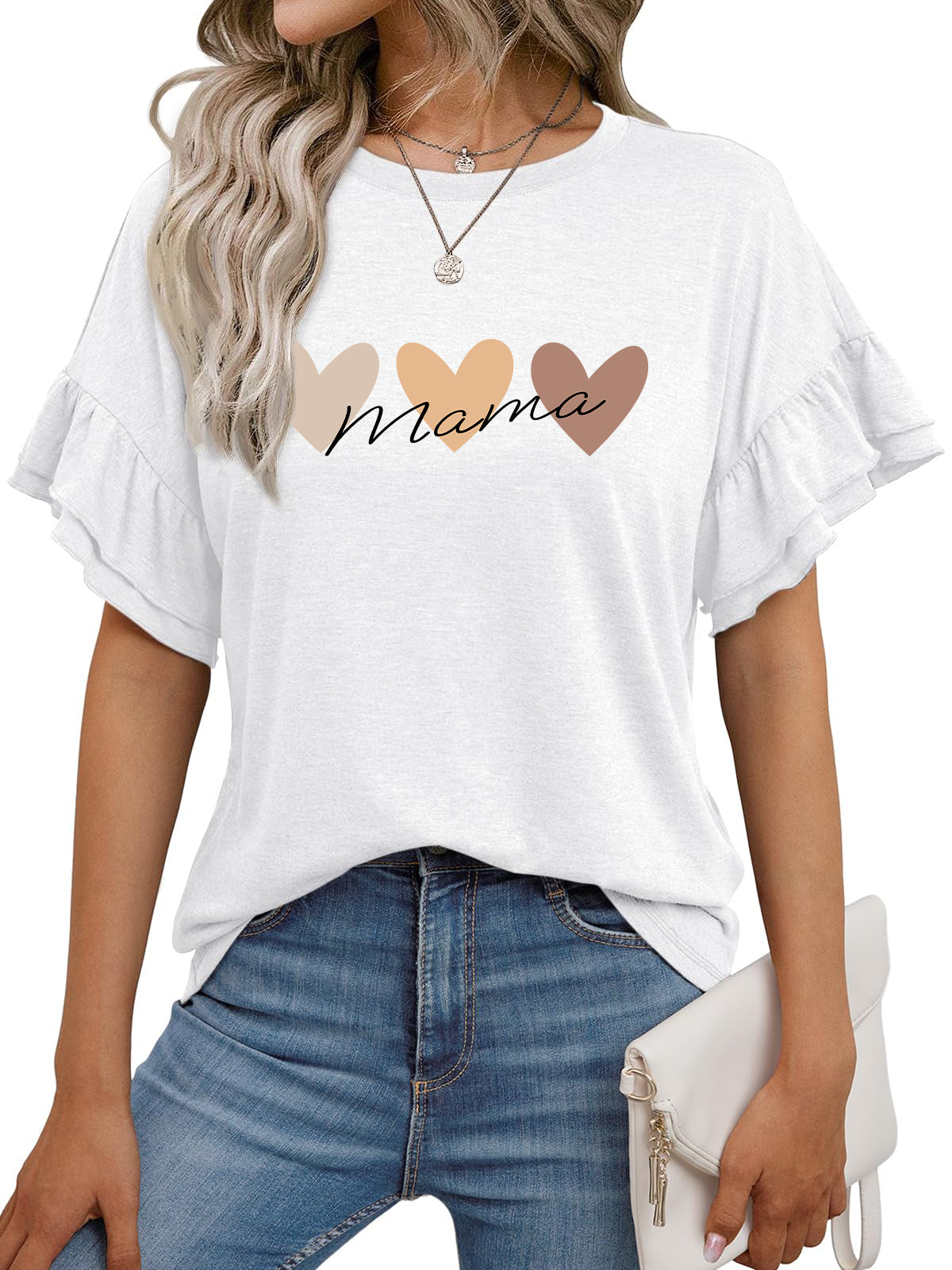 Mother’s Day Heart Graphic Ruffle Sleeve T Shirt