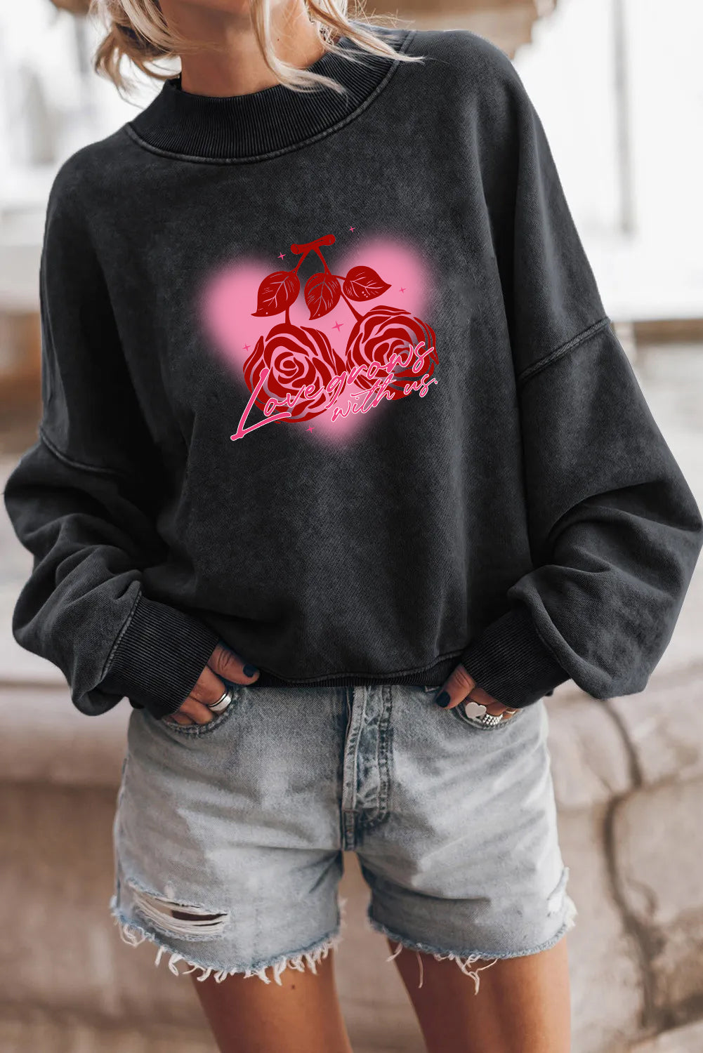 Valentine’s Day Glowing Rose Love Graphic Sweatshirt