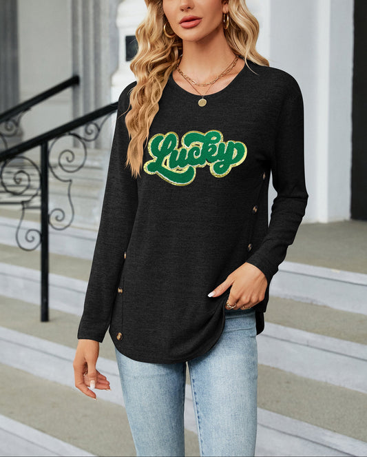 St Patricks Day Lucky Green Sequin Long Sleeve Top
