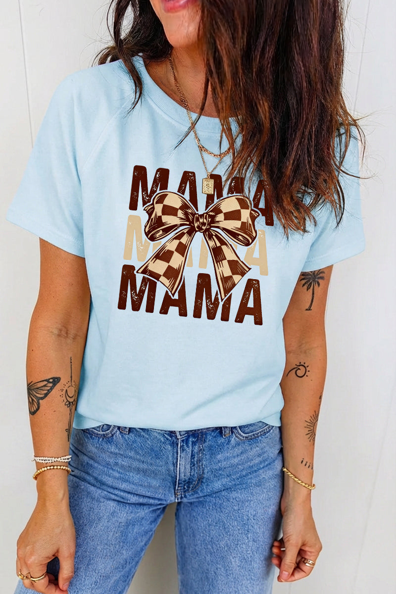 Mother's Day Leopard Bow Mama Graphic Casual T Shirt