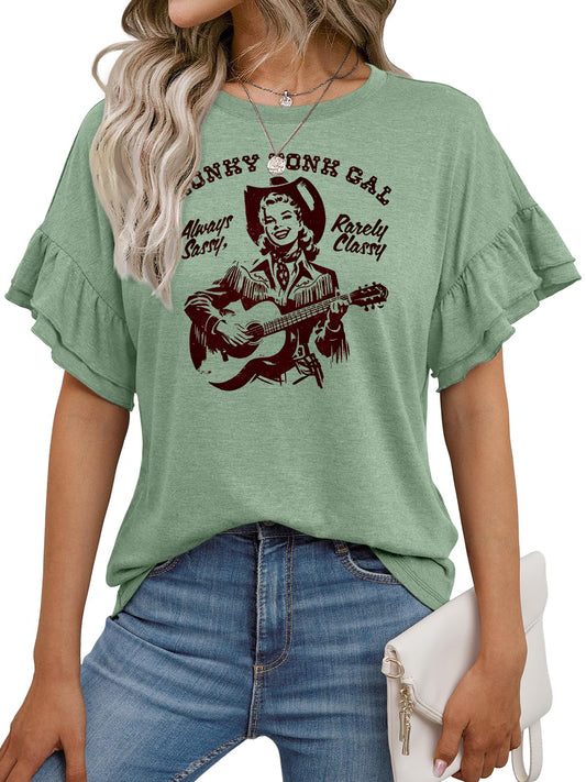 Vintage Cowgirl Graphic Ruffle Sleeve Boutique Tee