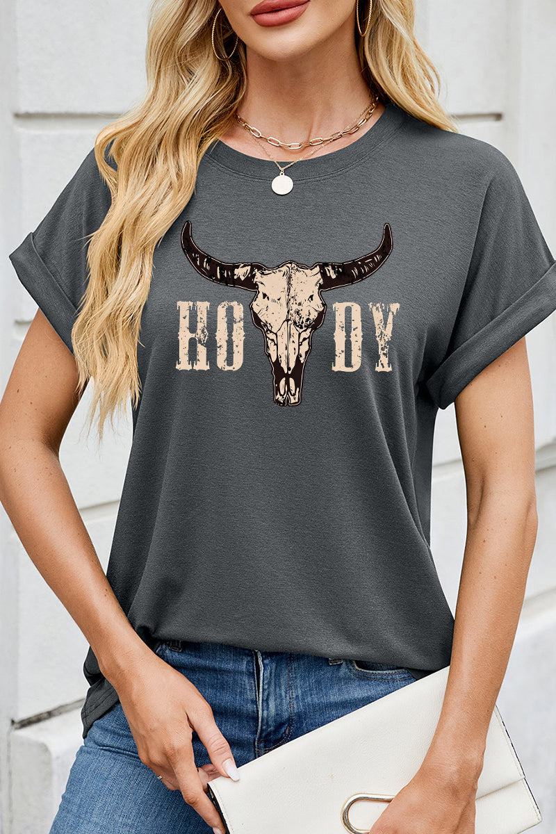 Western Cowgirl Bull Skull Graphic Tee