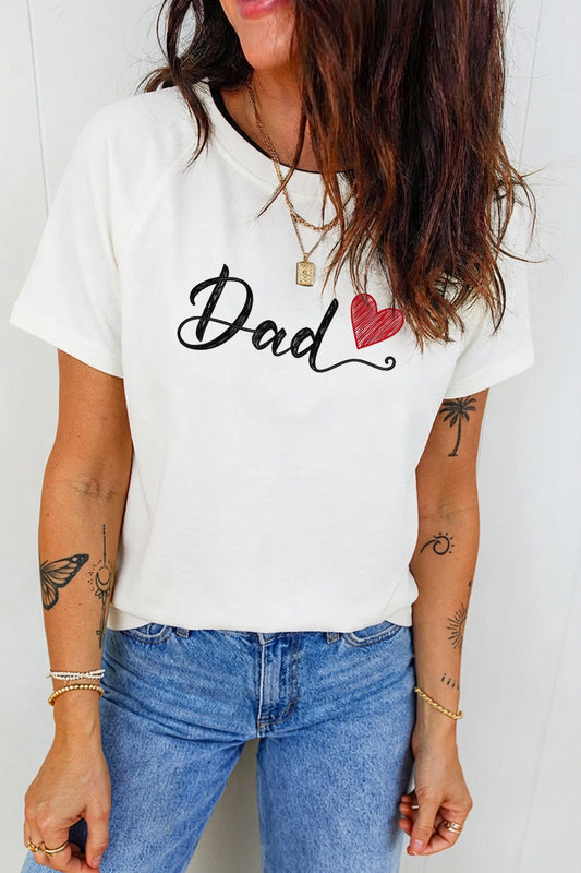 Graphic Print T Shirt Dad Heart Casual Crewneck Short Sleeve