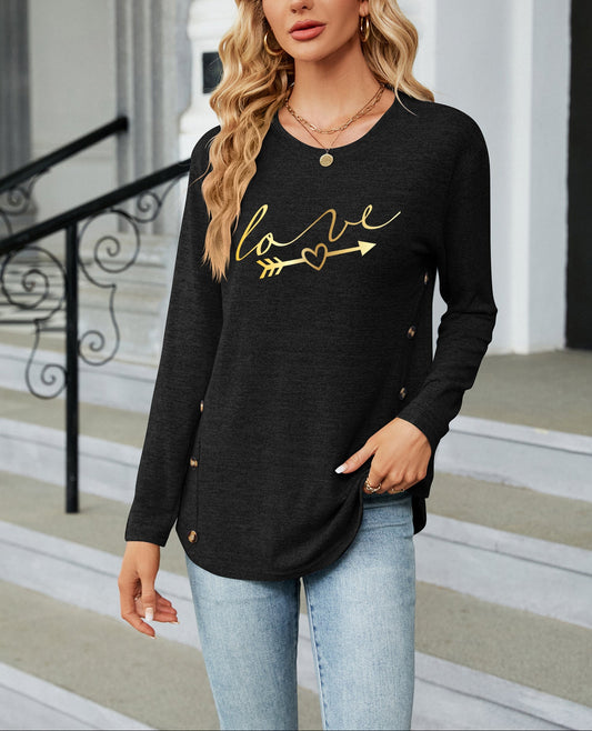 Valentine's Day Gold Script Love Arrow Graphic Top