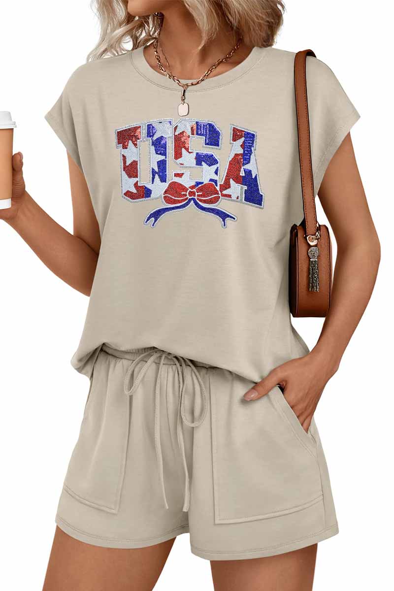Patriotic USA Tee Shorts Set Independence Day Summer Outfit
