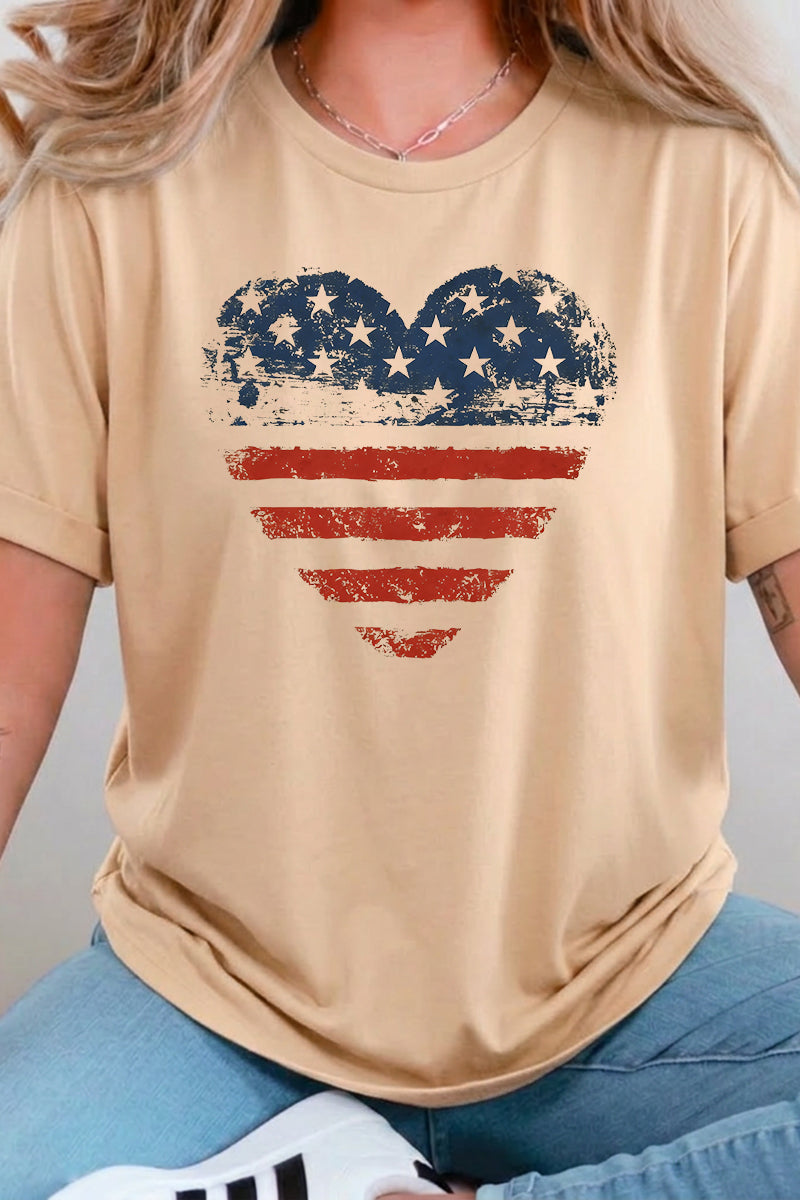 Fourth of July Heart American Flag Graphic Tee Women
