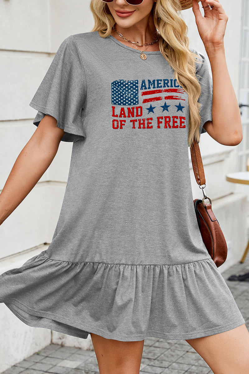 American Flag Cotton Dress Casual Ruffle Patriotic