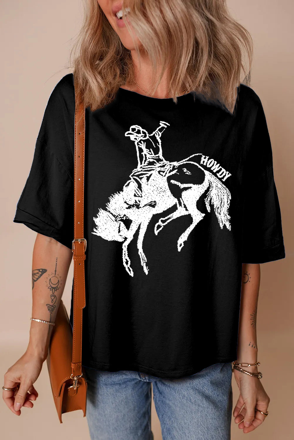 Western Cowgirl Horse Graphic Oversized Tee