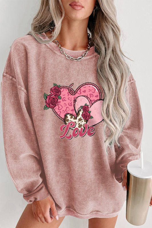 Valentine's Day Rose Love Pink Heart Print Cozy Sweatshirt