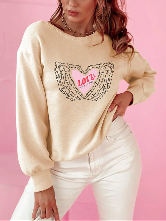 Valentines Day Pink Love Heart Skeleton Sweatshirt