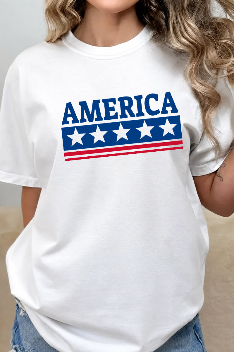 America Stars Stripe Patriotic Fourth of July Graphic Tee