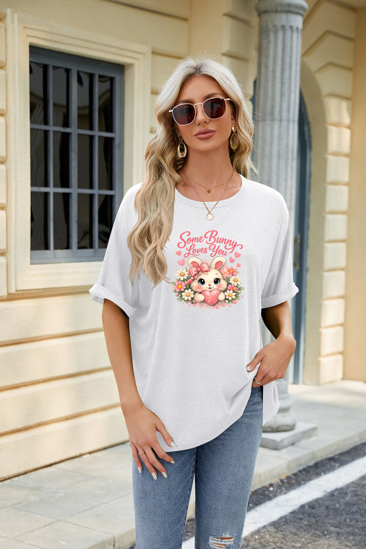 Easter Clover Heart Graphic Oversized Casual T Shirt