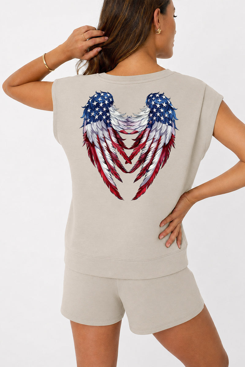 USA Freedom Graphic  Two Piece Set Back Wing Outfit