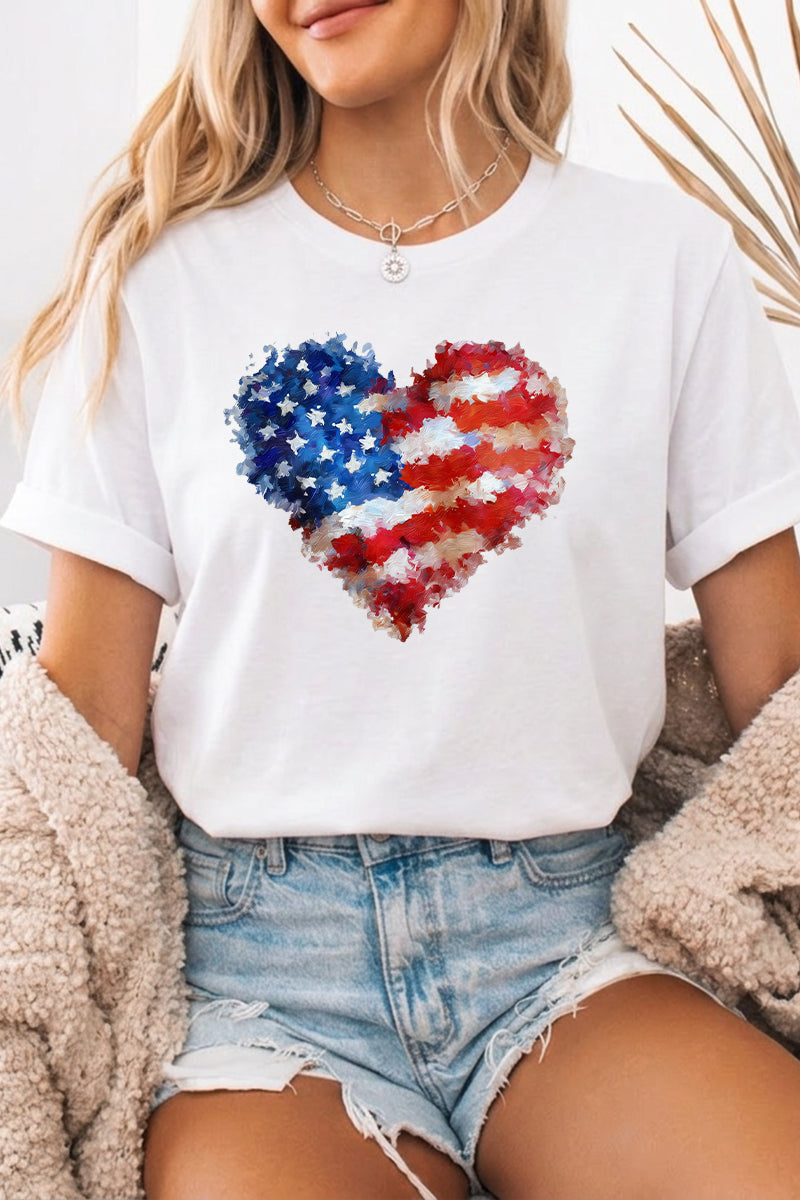 Patriotic Heart Graphic Tee Oversized USA Holiday Top