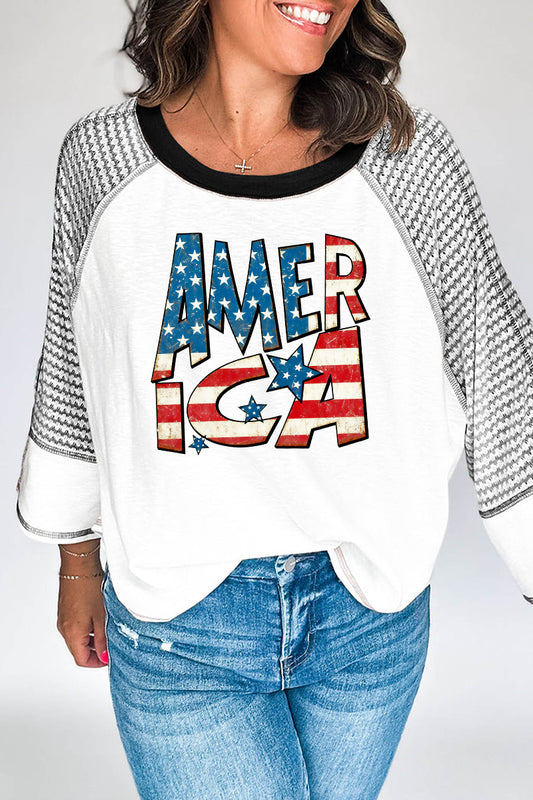 American Flag Raglan Sleeve Patchwork Top Women Independence Day Tee