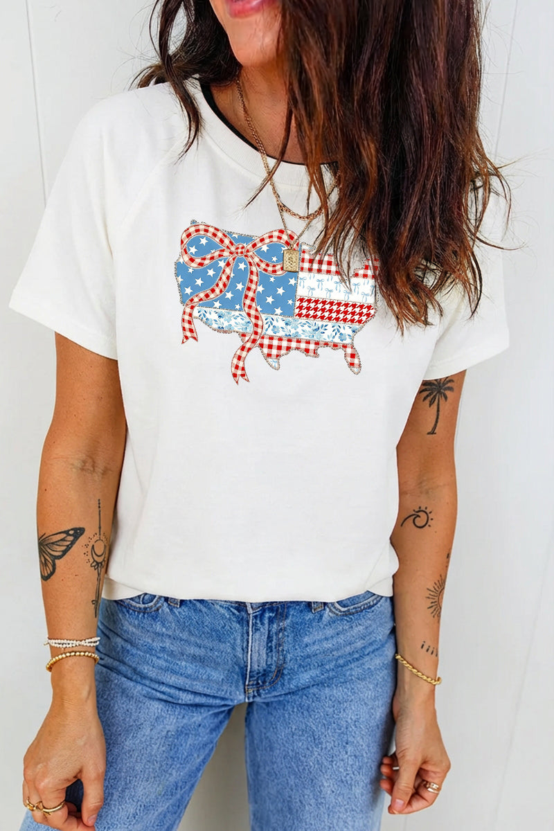 4th of July USA Map Bow Patriotic Graphic Tee