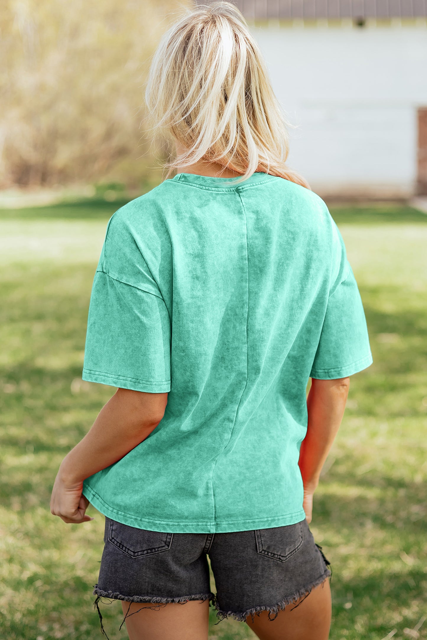 Solid Cotton Tee Vintage Washed Oversized Casual Top