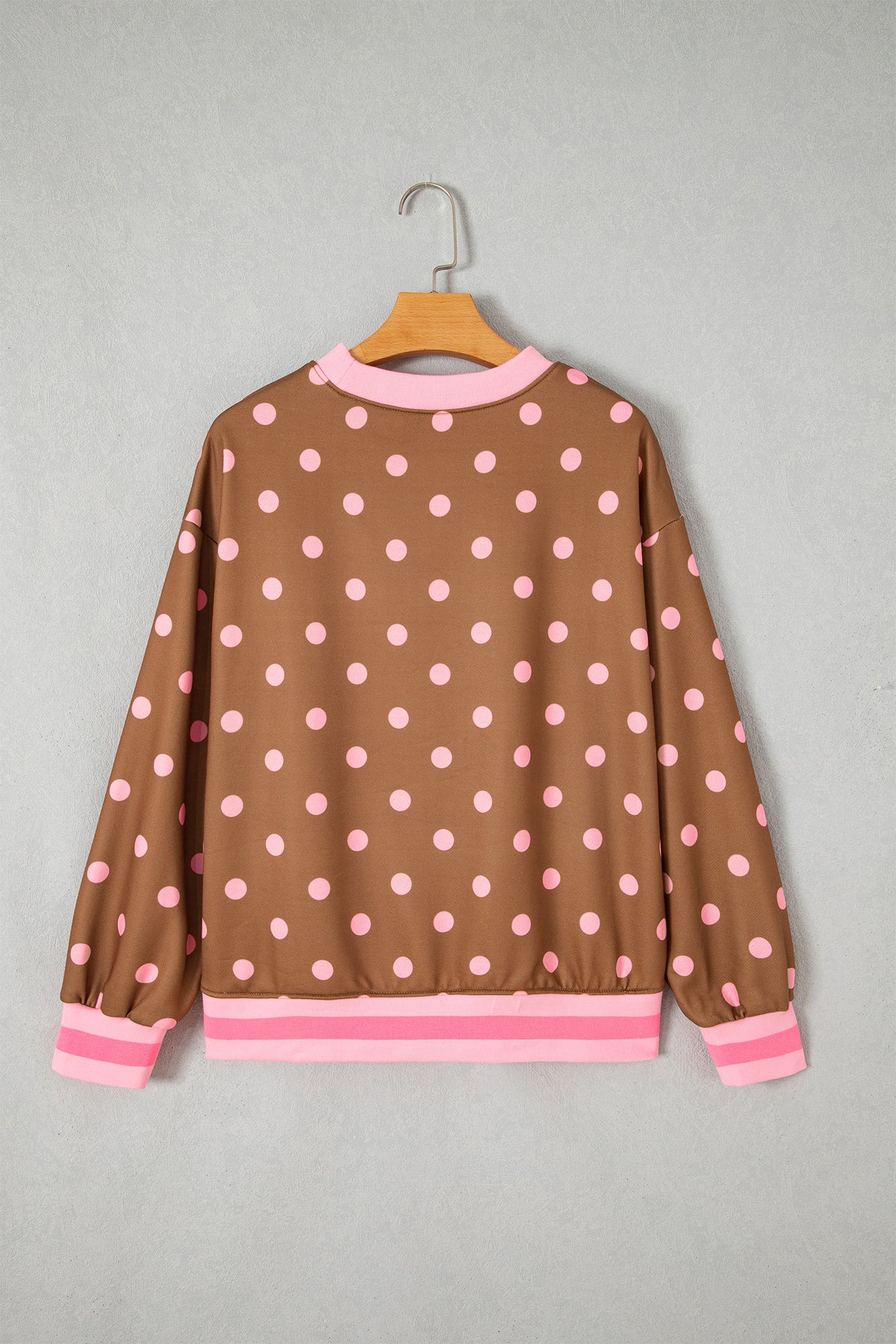 Pink Polka Dot Colorblock Round Neck Pullover Sweatshirt