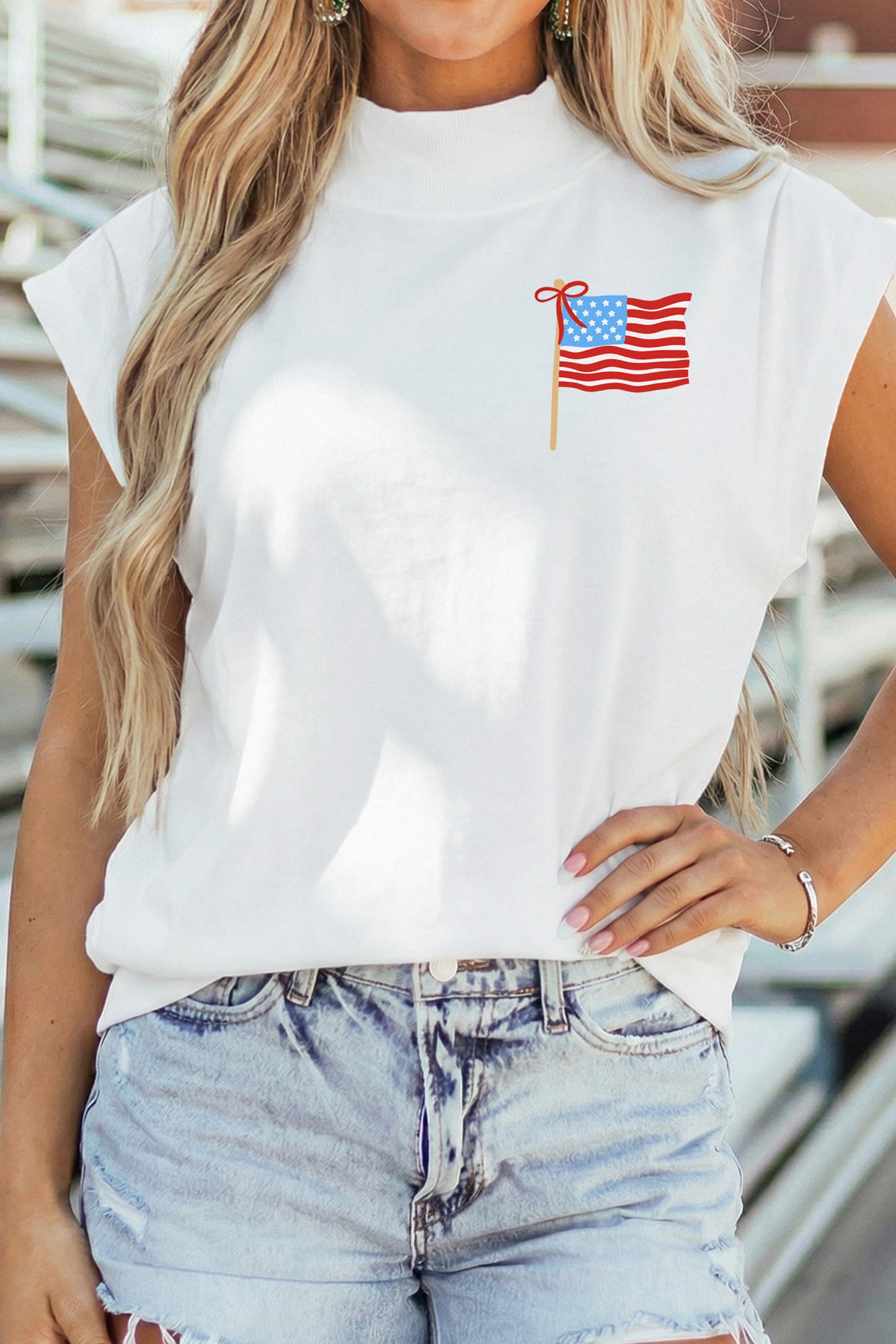 Flag Cotton Graphic Tee Patriotic Independence Day Top