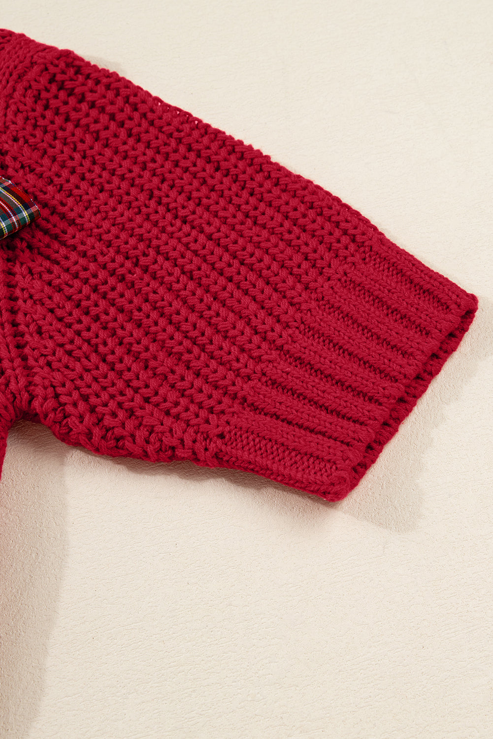 Plaid Lace up Detail Christmas Holiday Puff Short Sleeve Sweater