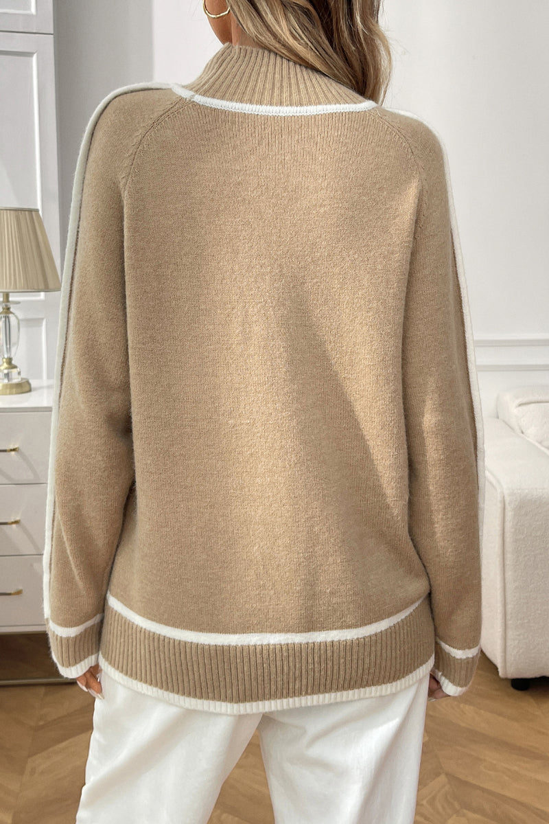 Colorblock Mock Neck Pullover Knit Sweater