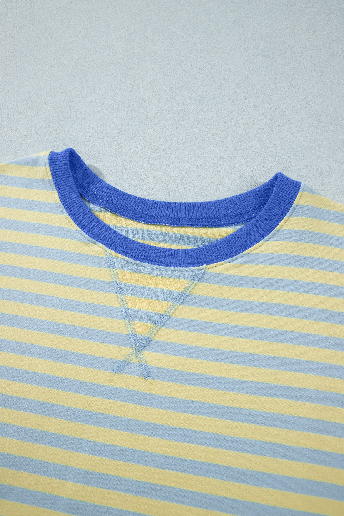 Pink Stripe Colorblock Trim Crew Neck Loose Tee Drawstring Elastic Waist 2pcs Pant Set