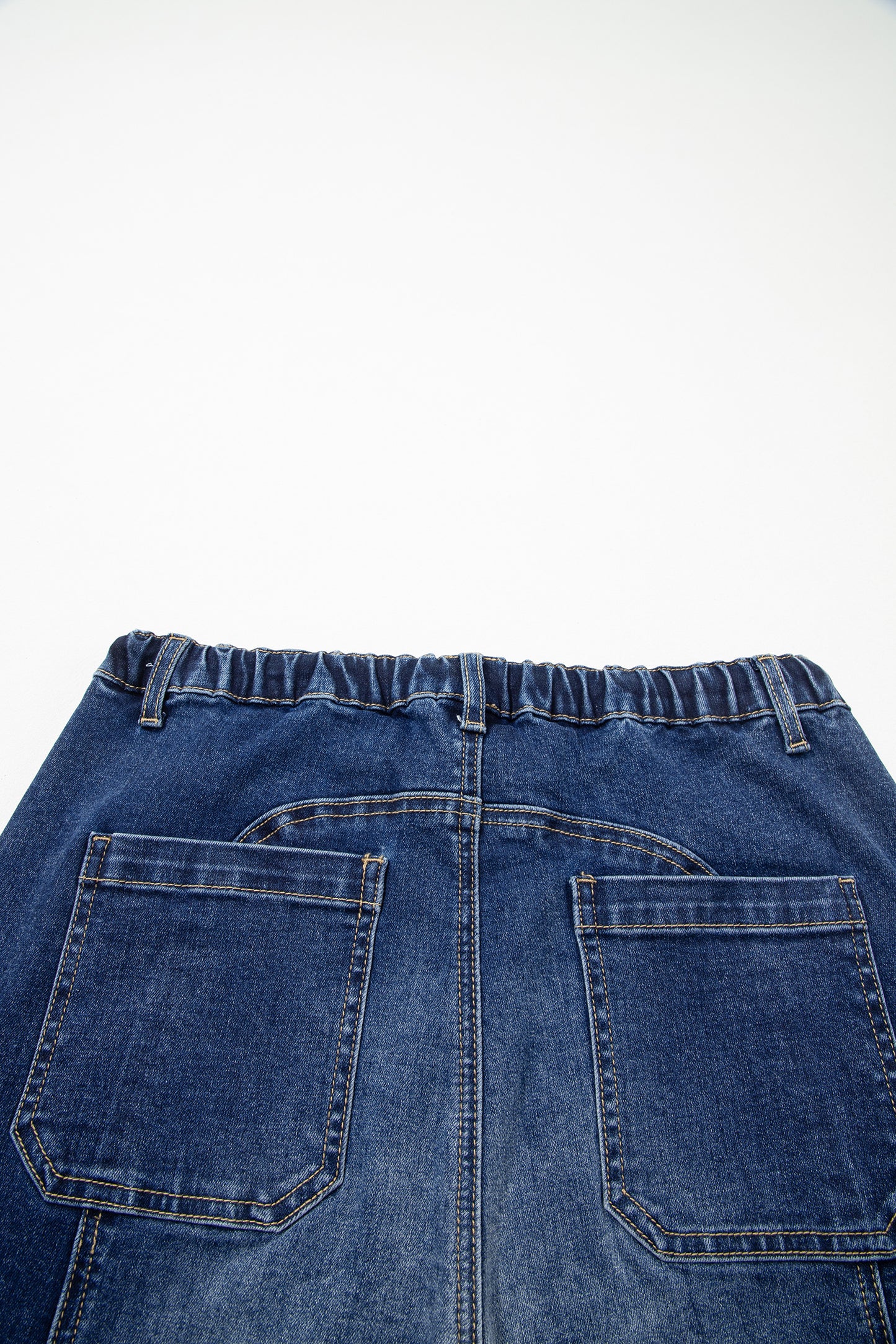Beau Blue Drawstring Seam Detail Raw Hem Wide Leg Denim Pants