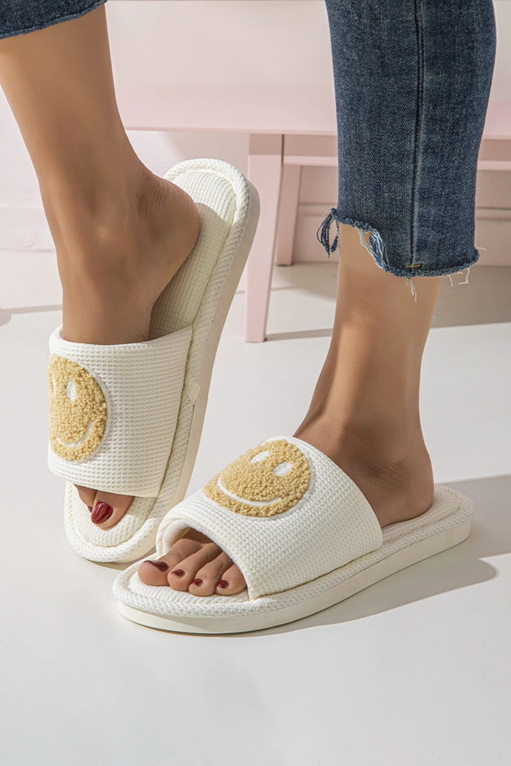Happy Face Open Toe Winter Slippers