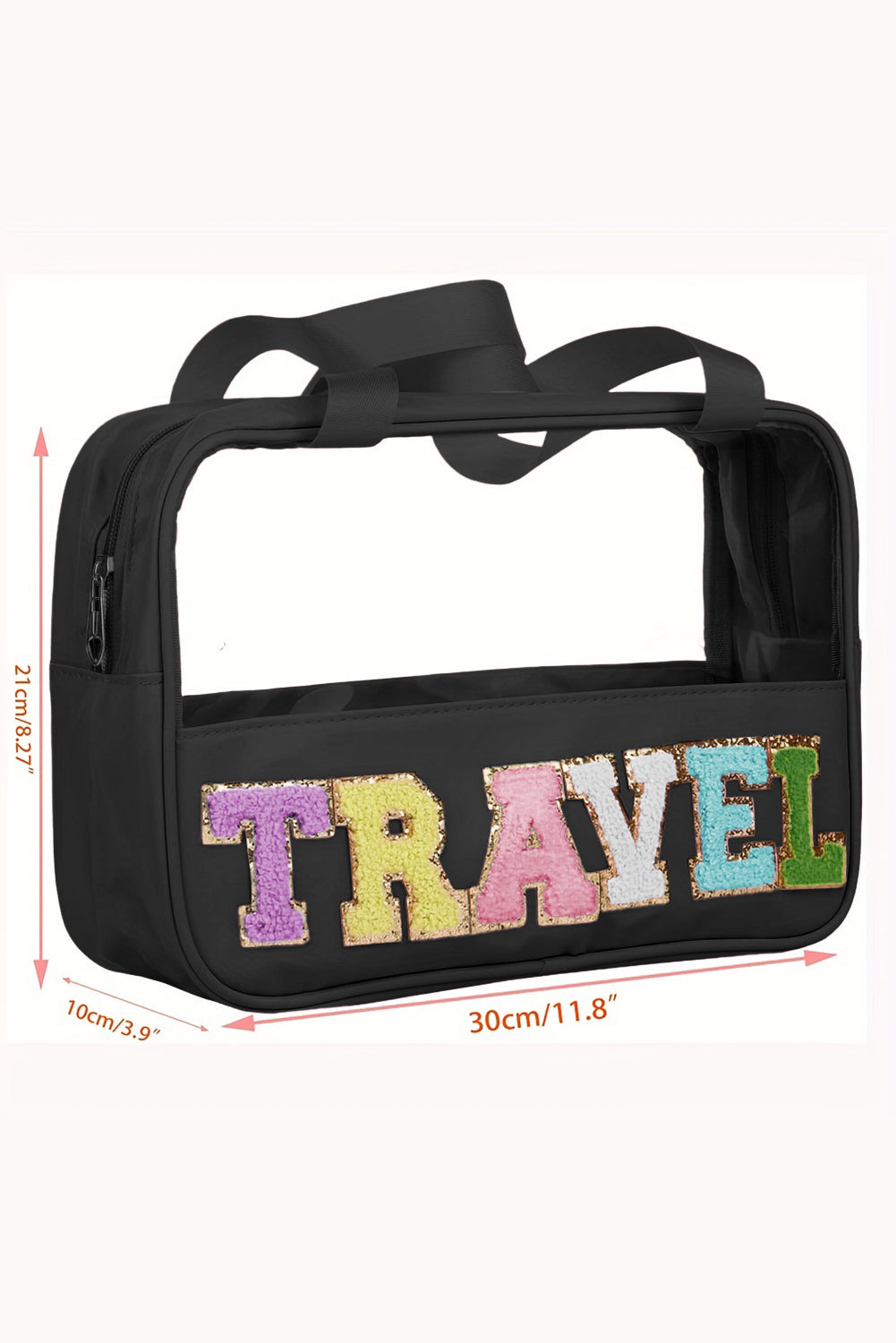 Parchment TRAVEL Chenille Letter Clear PVC Makeup Bag