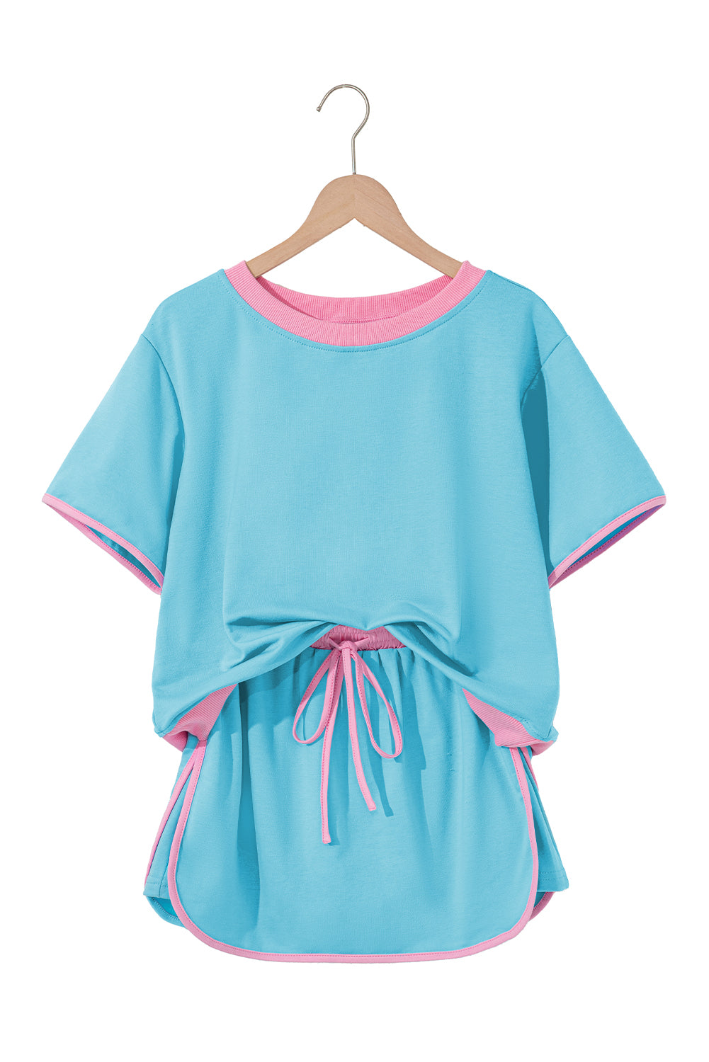 Bonbon Colorblock Edge Drop Shoulder T Shirt and Skort 2Pcs Set