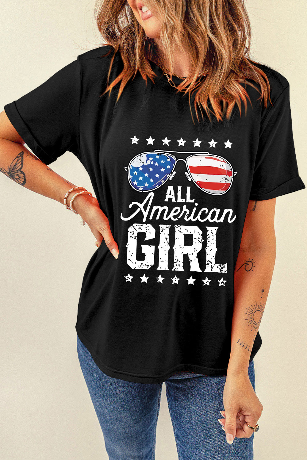 Patriotic Graphic Blend Tee Trendy Independence Day Top