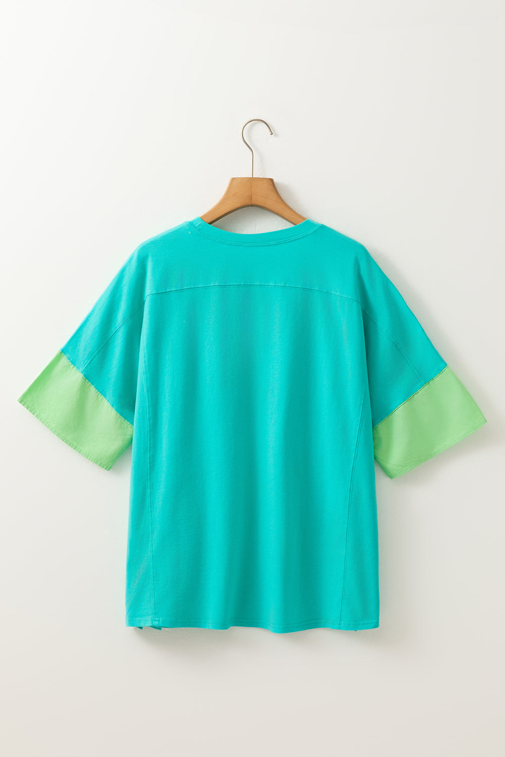 Smoke Green Frayed Denim Star Patched Oversize T Shirt