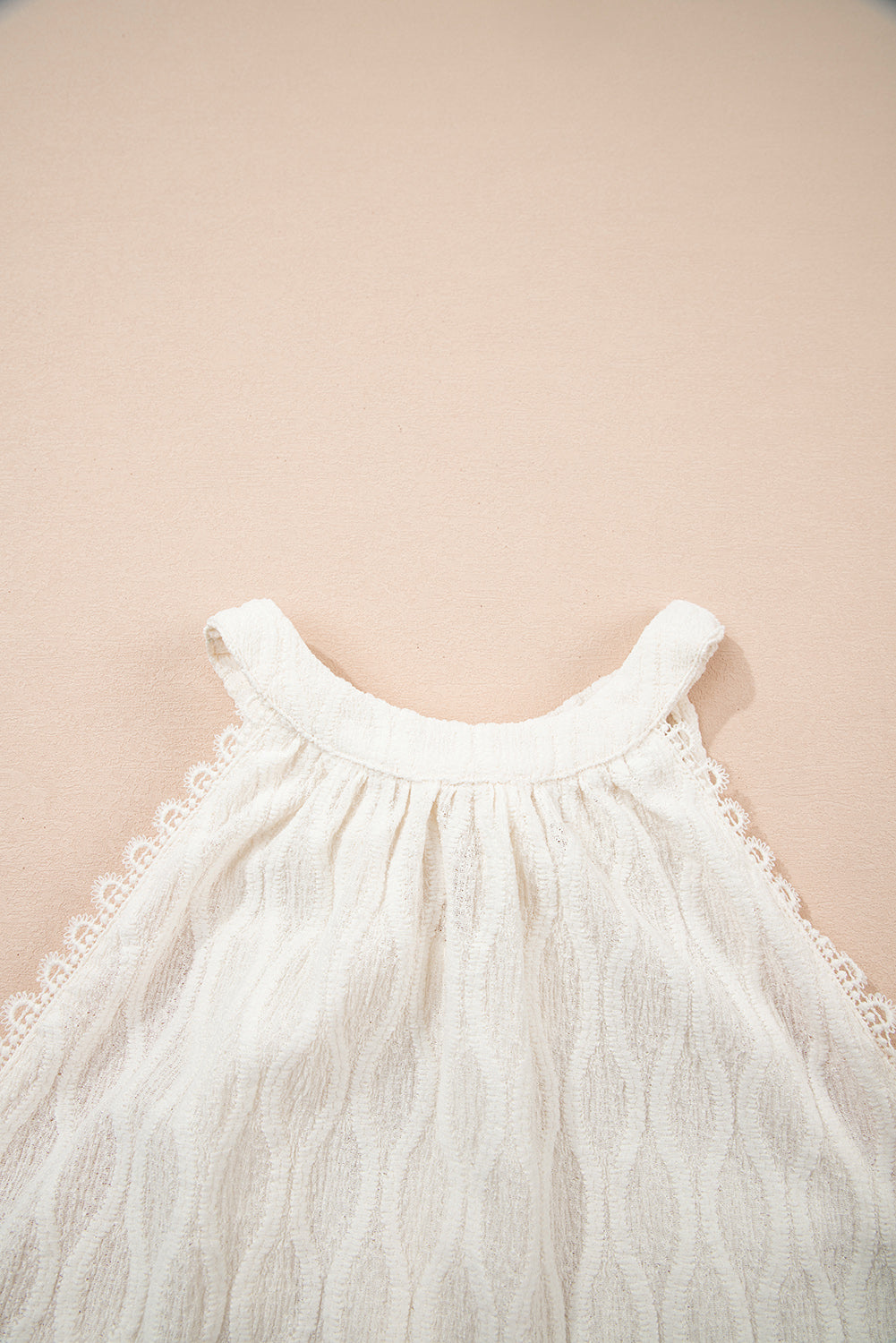 Beige Frenchy Lace Trim Textured Halter Tank Top