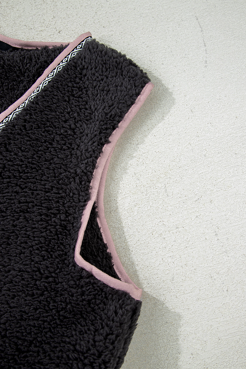 White Sherpa Contrast Trim Patch Pocket Cartridge Toggle Button Vest