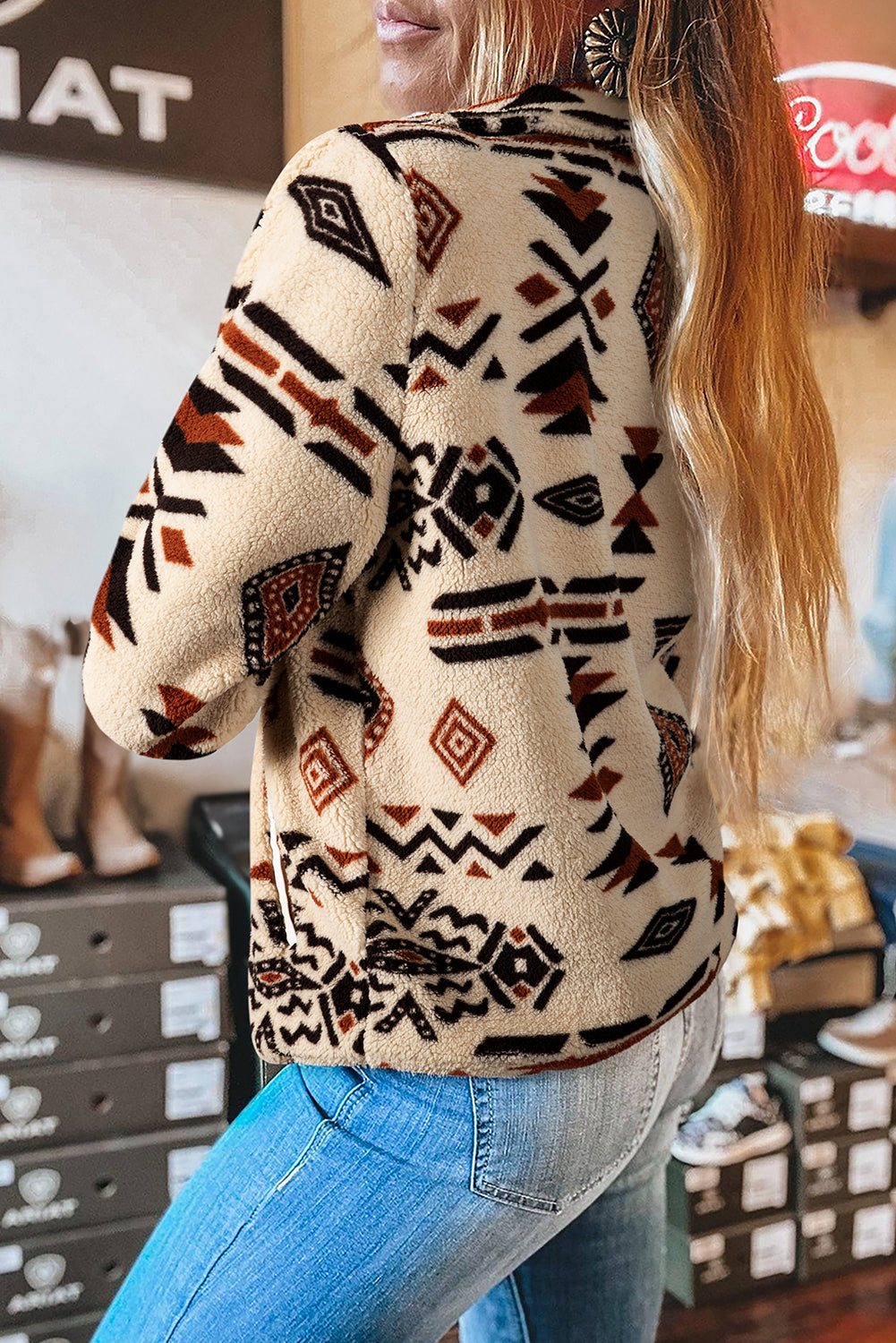 Black Western Aztec Half Zip Plush Sweatshirt