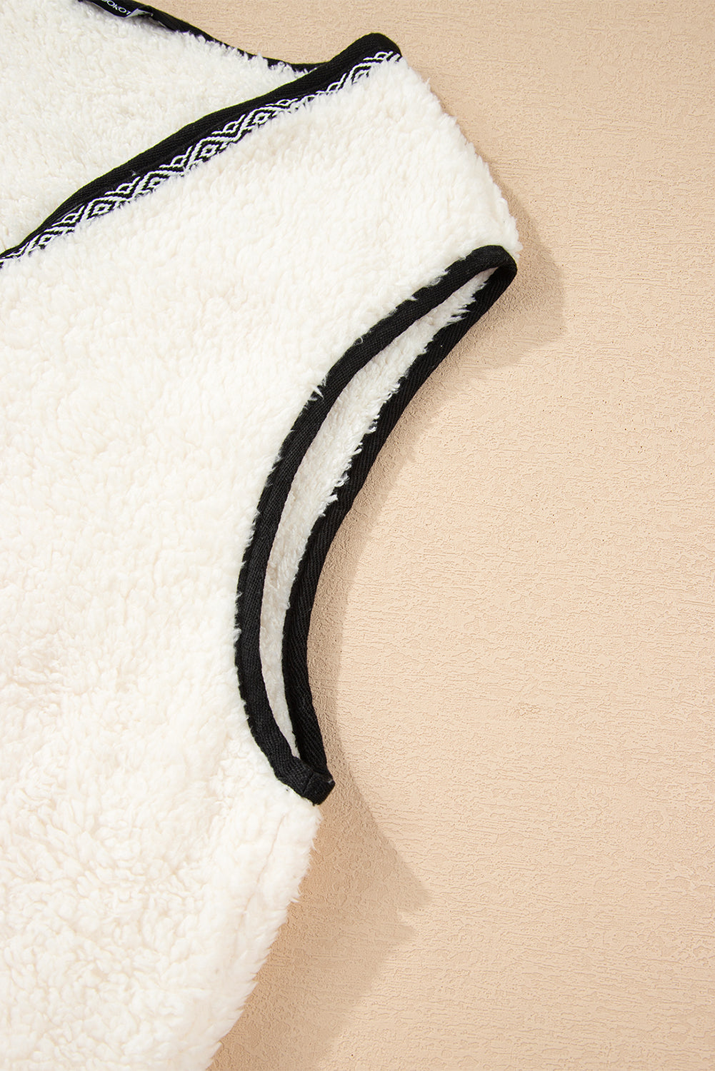 White Sherpa Contrast Trim Patch Pocket Cartridge Toggle Button Vest