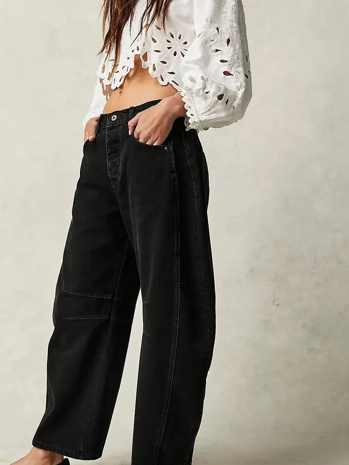 Washed Balloon Leg Denim Jeans With Belt
