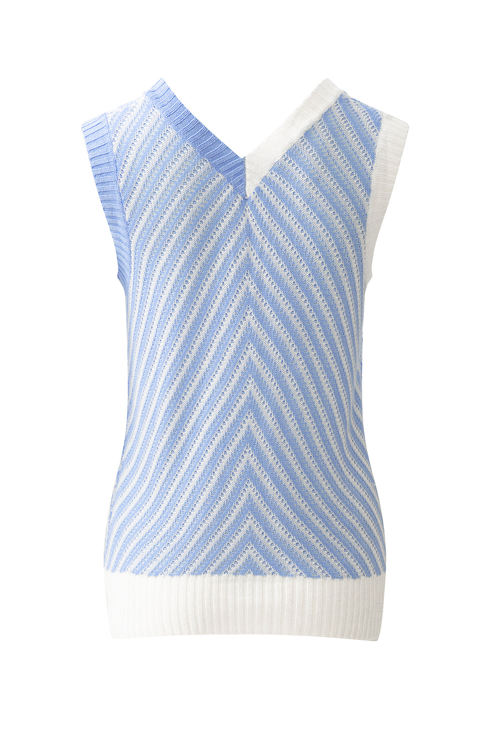 Light Pink Contrast Chevron Knit V Neck Sweater Vest