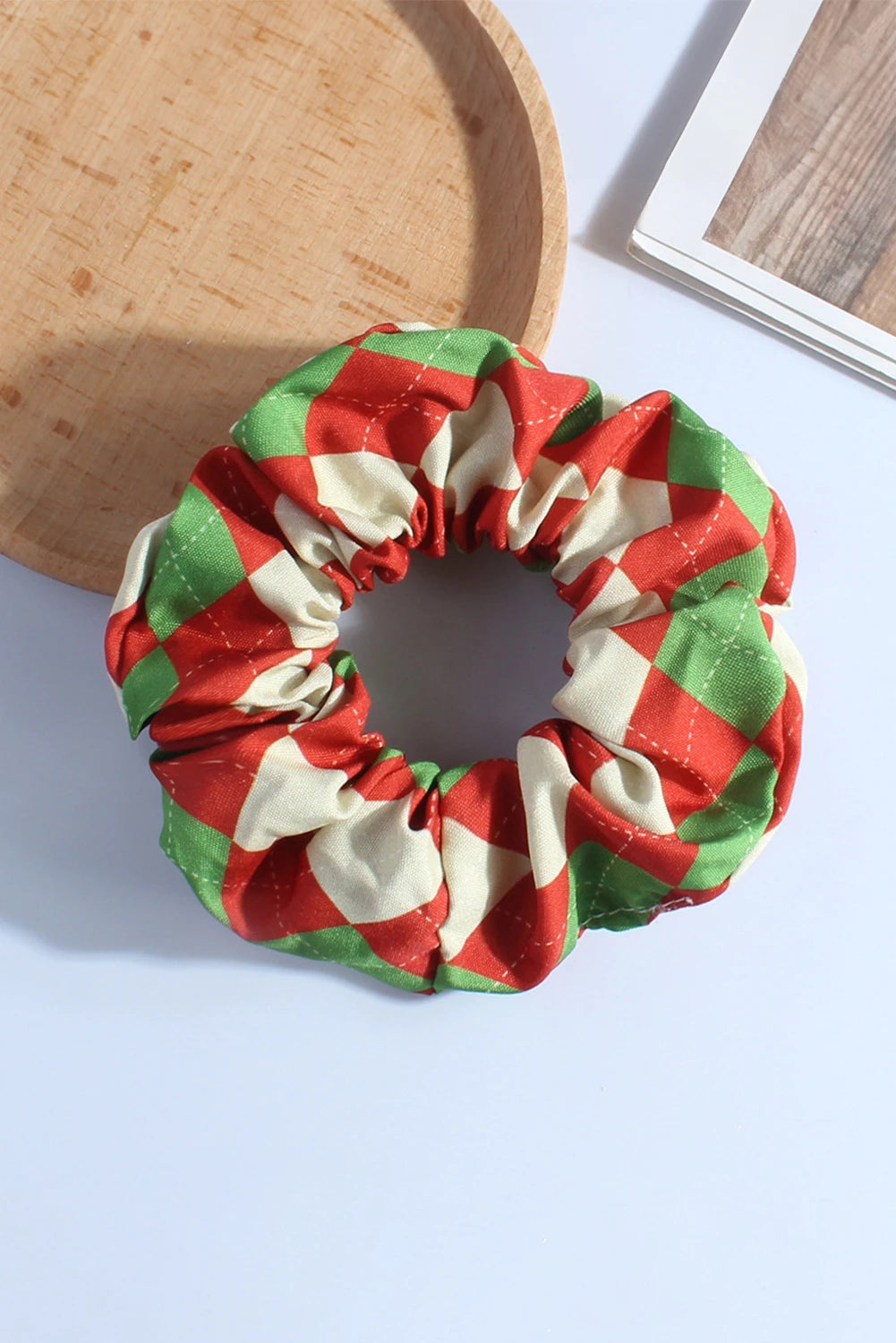 Racing Red Christmas Argyle Color Block Scrunchy Hair Tie
