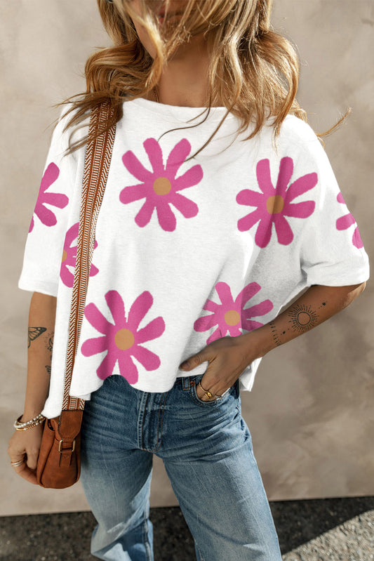 Multicolor Daisy Flower Printed Casual T Shirt