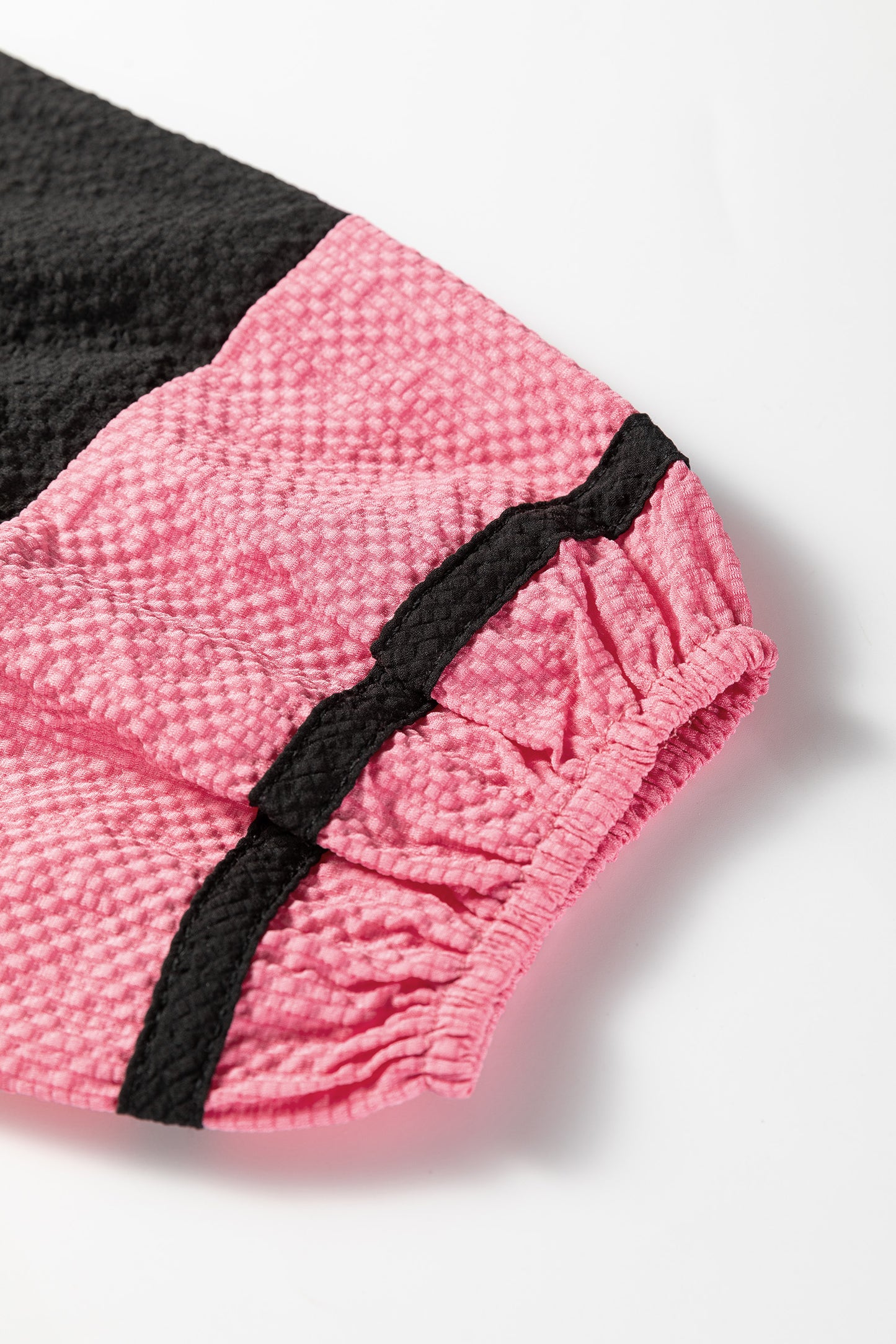 Jet Stream Color Block Patchwork Detail V Neck Textured Long Sleeve Blouse